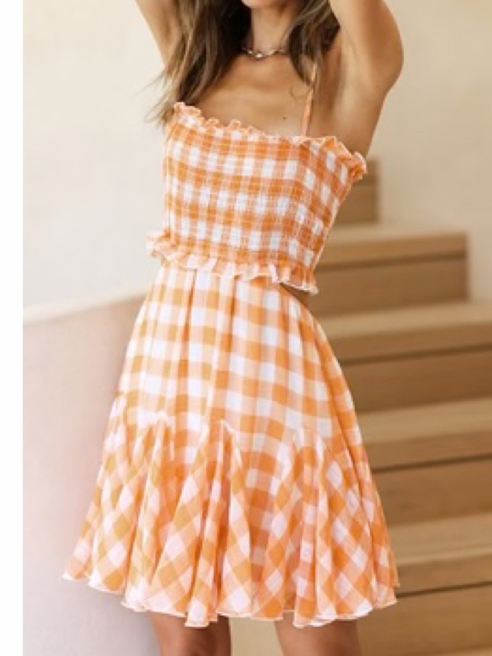 Mable Womens Gingham Mini Dress S Orange Asymmetrical Cutout Tennessee Vols UT